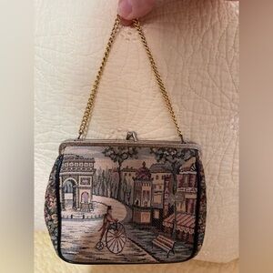 Vintage Tapestry Evening Bag in Multicolor with Gold Chain